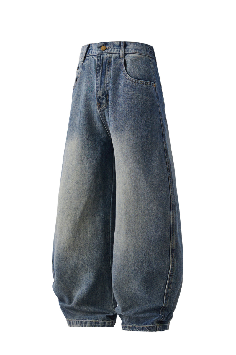 Men's Spring Summer Washed Vintage Wide Curved Jeans