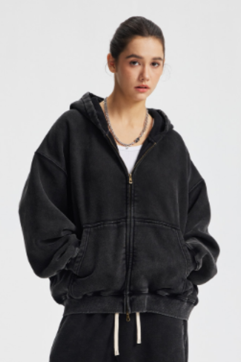 Unisex  370g spray washed zipper coat- couple's style