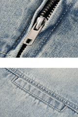 Men's 385g Washed Patchwork Denim StandCollar Zip Jacket