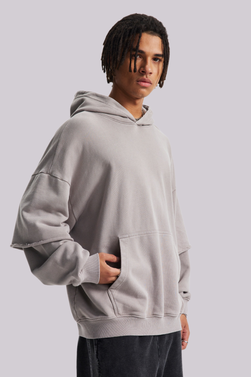 Men's Cotton Retro Faux-Two-Piece Washed  Hoodie
