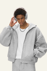 Men's  Streetwear Curved-Sleeve Boxy Hooded Jacket