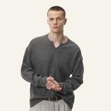 Men's Streetwear V-Neck Waffle Textured Knit Sweater