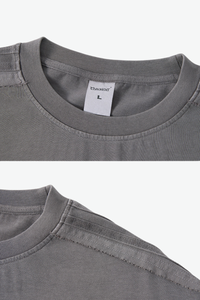 Unisex 275g Cotton Washed Raw Edge Patchwork Sports Tee