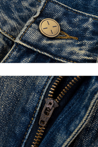 Men's Summer 385g Straight Distressed 7/8 Denim Pants