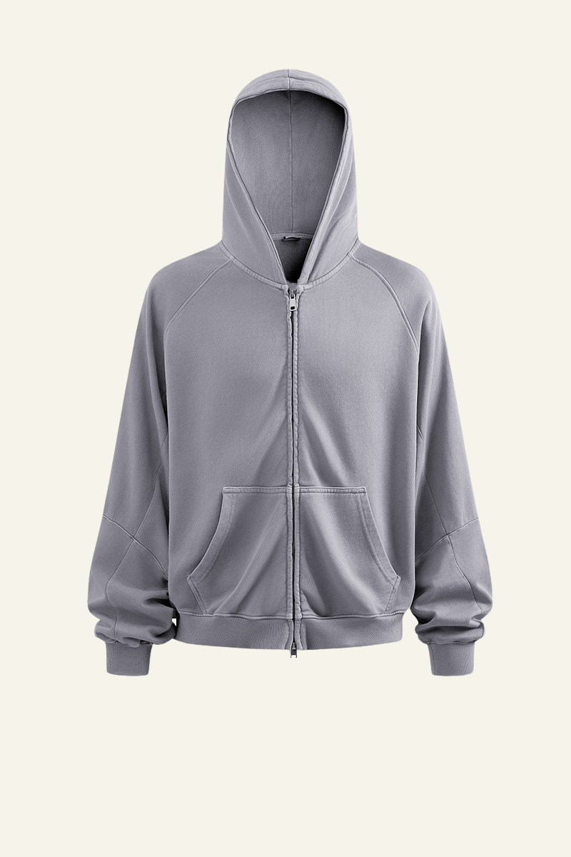Men's  Streetwear Vintage Washed Full Zipper Hooded Jacket.