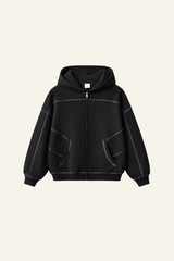 Men's Streetwear Contrast Stitch Hooded Jacket