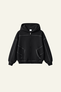 Men's Streetwear Contrast Stitch Hooded Jacket