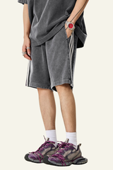 Men's Cotton Streetwear Washed Three side stripes Shorts