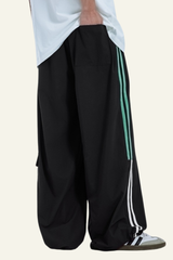 Men's Streetwear Side Color-Blocked Striped Wide-Leg Pants