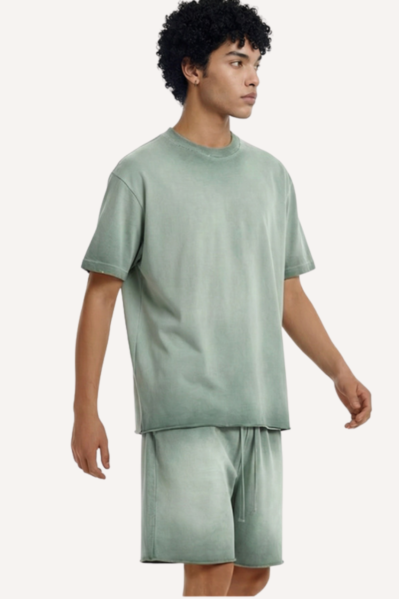 Men's 2026 Summer Washed Vintage Tee & Shorts Set