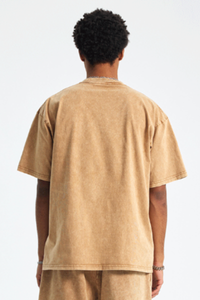 Men's Cotton Streetwear Wax-Dyed Washed Distressed T-shirt