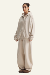 Women's Set:Fleece-lined Zipper Jacket & Curved-blade Pants