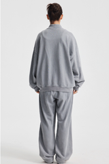 Women's Cotton Streetwear Set:Stand Collar Jacket And Wide-Leg Pant