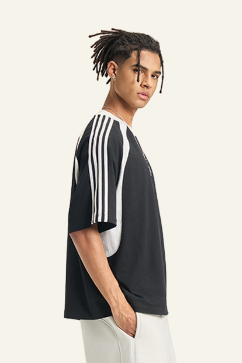 Men's  Cotton Side Striped Color Block Streetwear T-shirt.