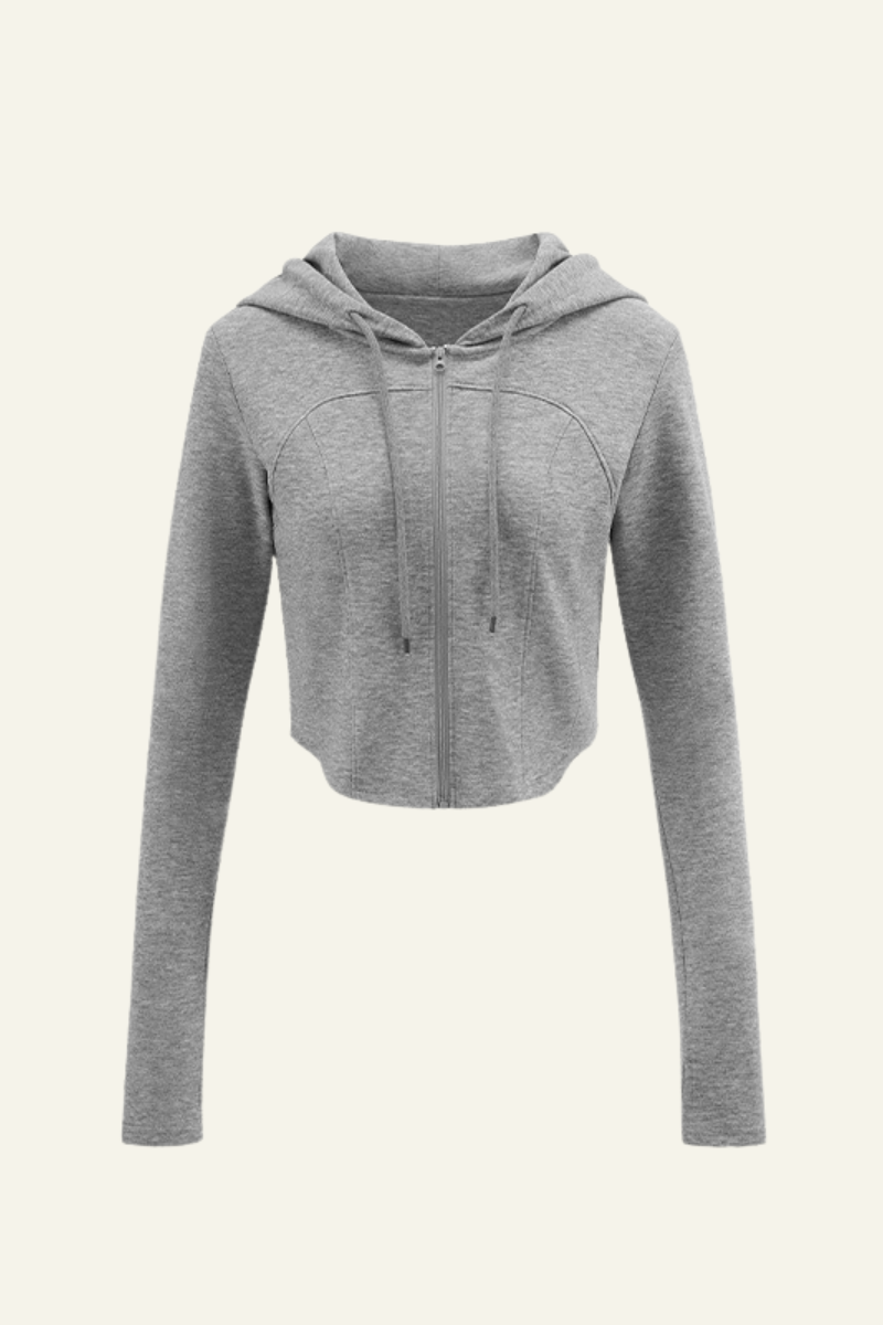 Women's Streetwear Cropped Finger Cuffs Hooded Jacket