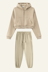 Women's Sports Set:Hooded Jacket And Cuffed Sweatpants