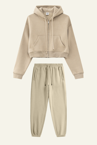 Women's Sports Set:Hooded Jacket And Cuffed Sweatpants