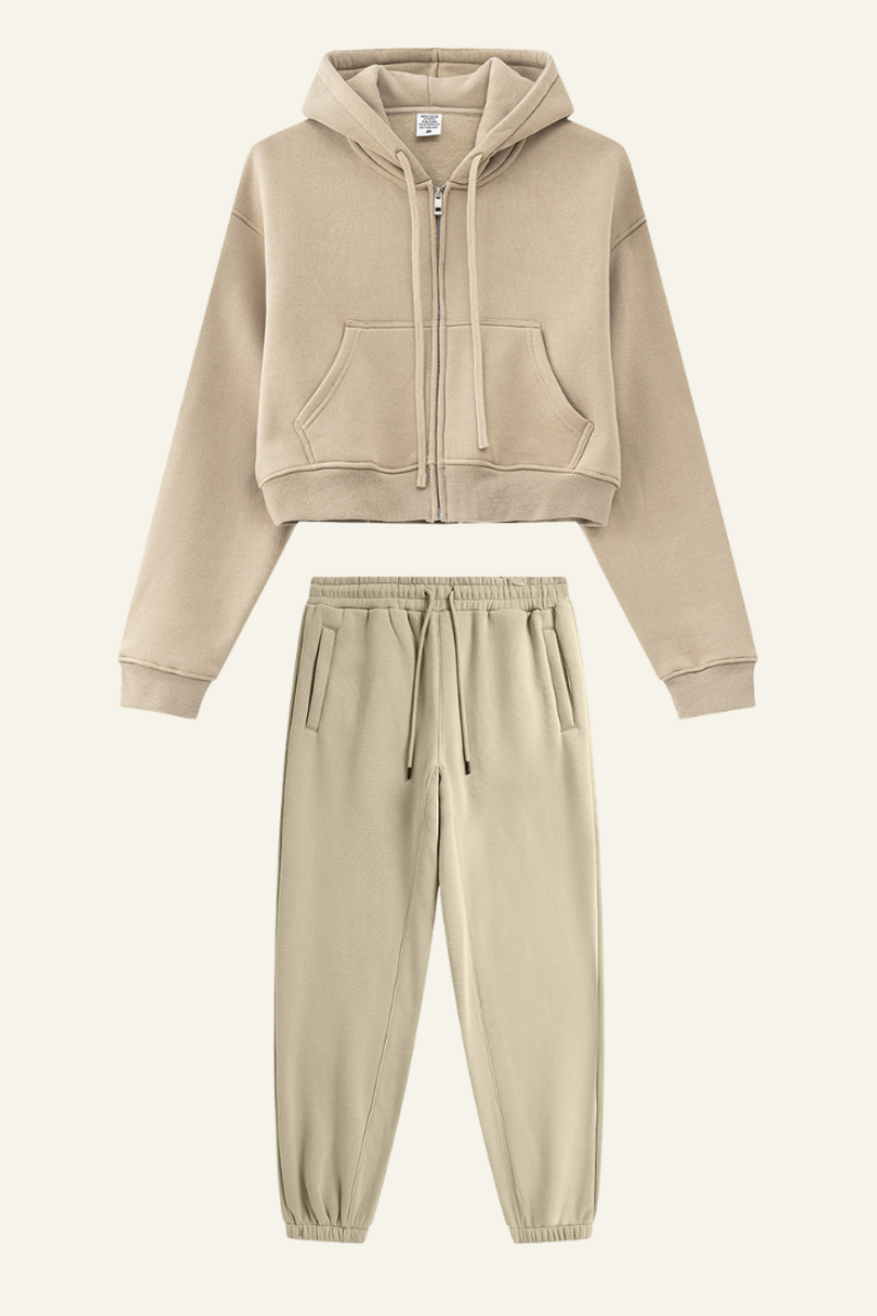 Women's Sports Set:Hooded Jacket And Cuffed Sweatpants