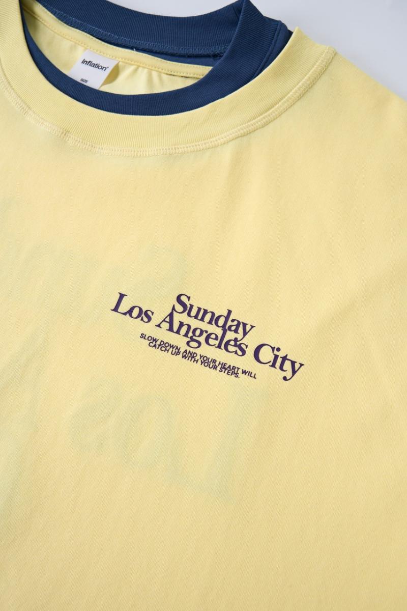 Men's Colorblock Double Collar Letter Print Oversized Tee