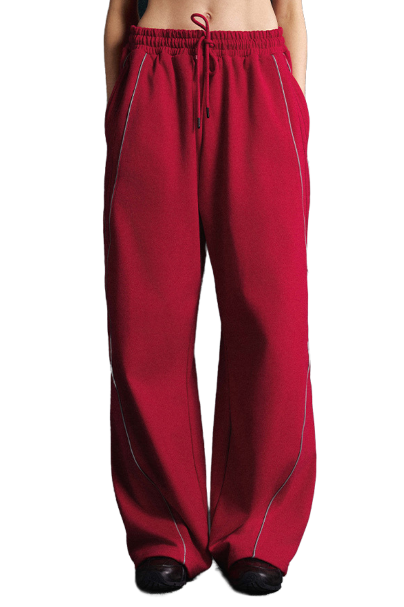Unisex Fall 365g Reflective Stripe Loose Straight Sweatpants