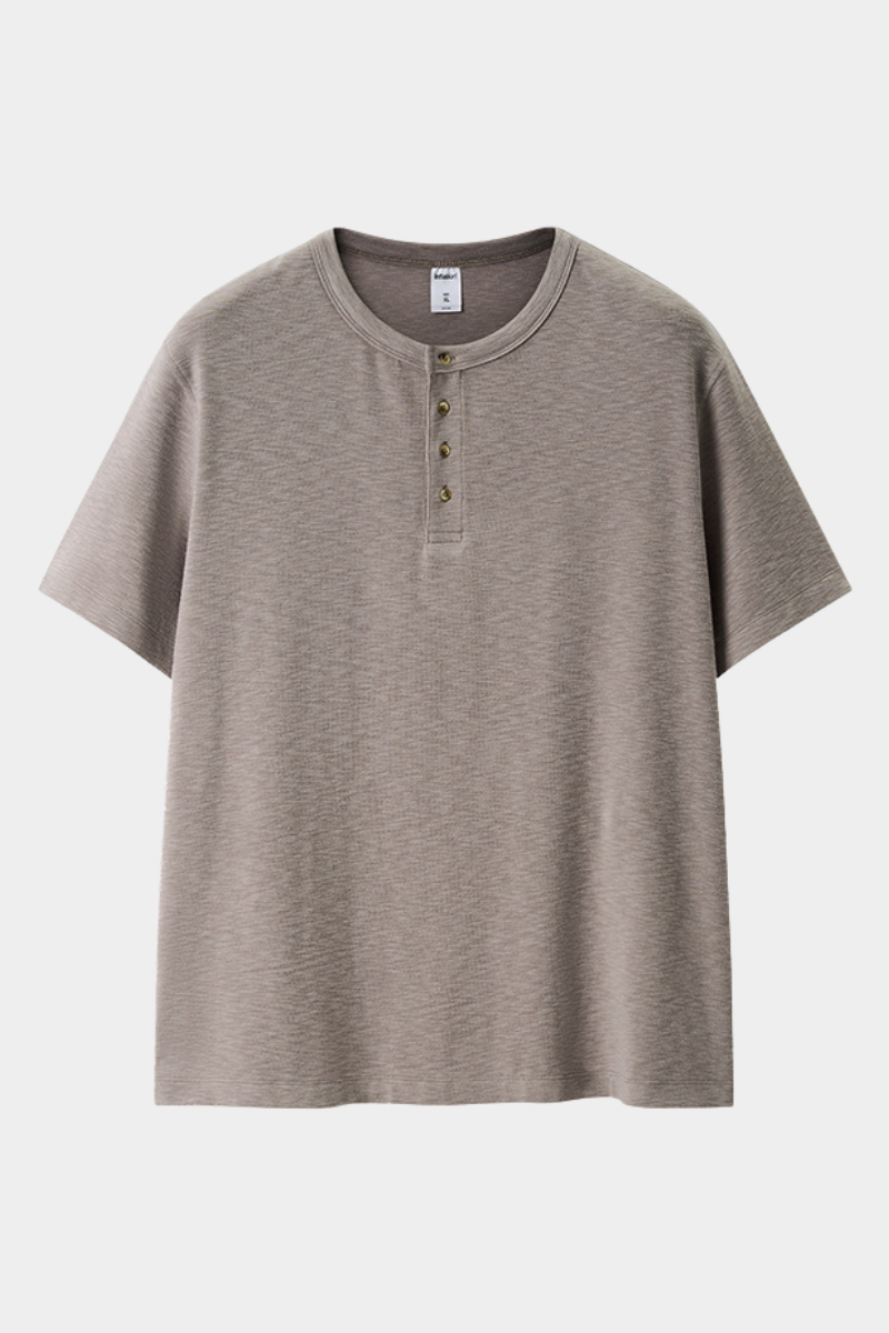 Men's Summer Button Placket Oversized Tee - Natural Fabric