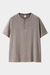 Women's Summer Button Placket Oversized Tee - Natural Fabric