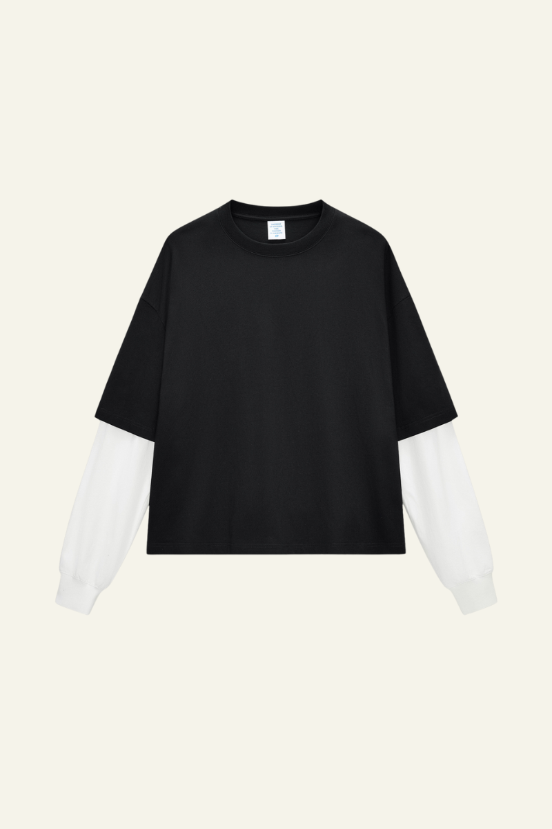Women's Cotton  Faux-Two-Piece Long Sleeve T-shirt