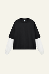 Women's Cotton  Faux-Two-Piece Long Sleeve T-shirt