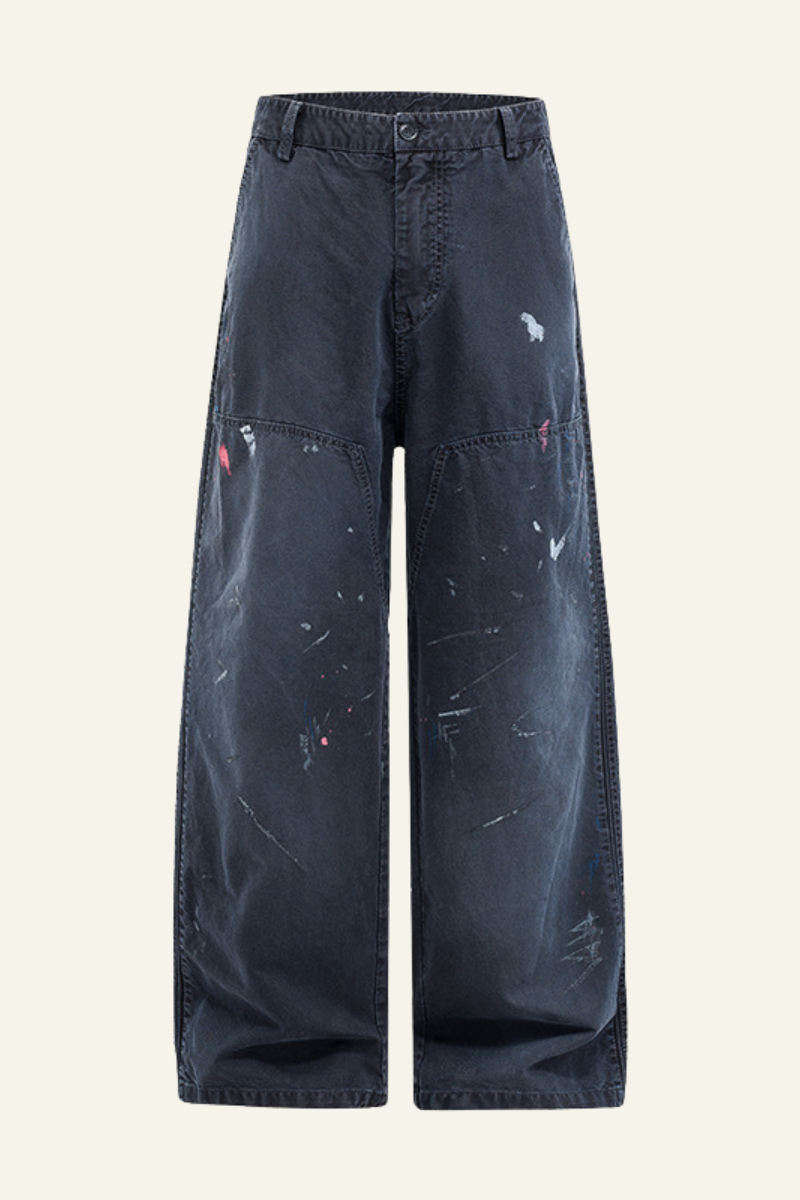 Men's Cotton Vitage Hand-painted Washed Wide Leg Pants