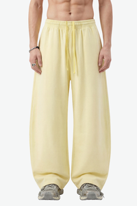 Unisex 360g Cotton Washed Elastic Curved Wide Pants