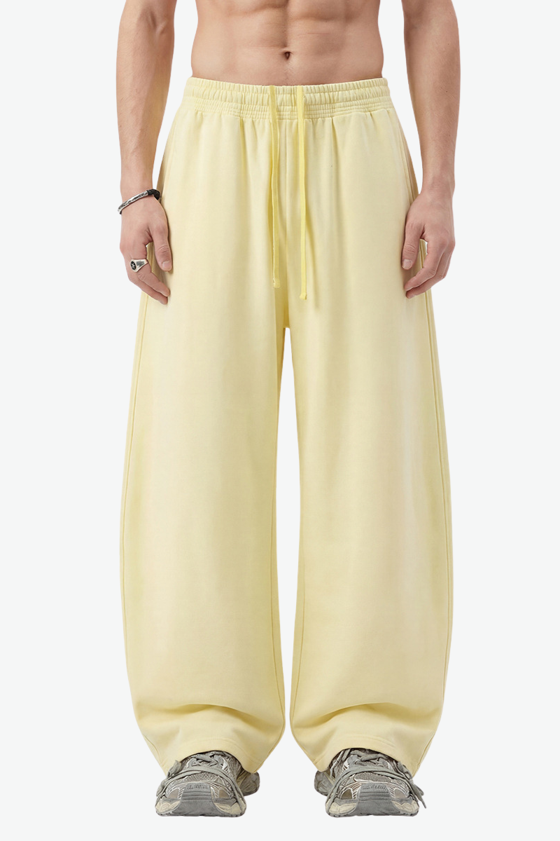 Unisex 360g Cotton Washed Elastic Curved Wide Pants