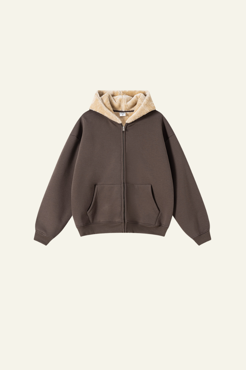 Men's Streetwear Brand Fleece-Lined Hooded Jacket
