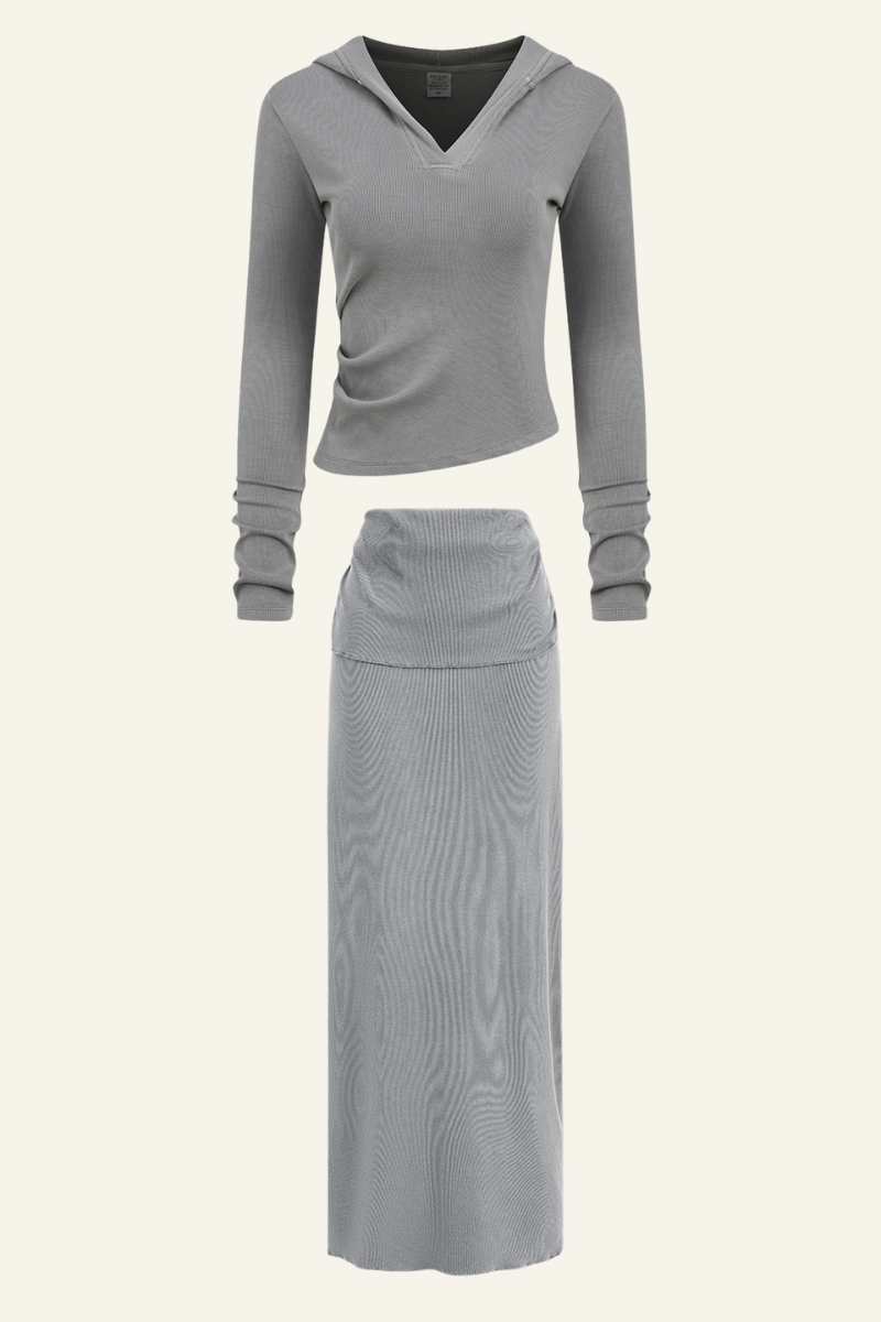 Women's Slim Fit Set:Long Seelve Top & Maxi Skirt