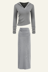 Women's Slim Fit Set:Long Seelve Top & Maxi Skirt