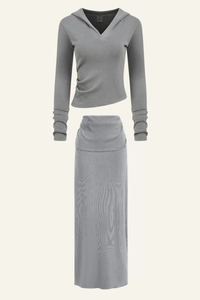 Women's Slim Fit Set:Long Seelve Top & Maxi Skirt