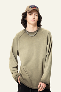 Men's  Streetwear Washed Cotton Long-Sleeved T-shirt.
