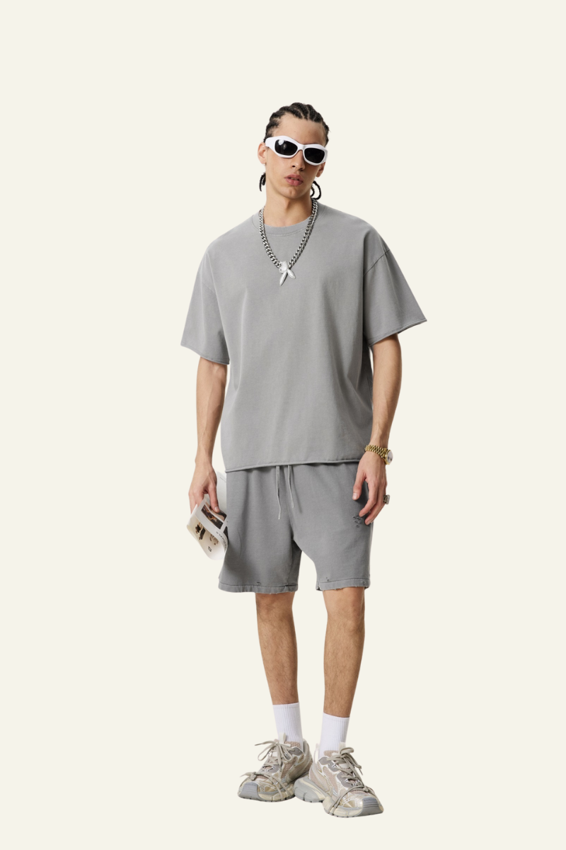 Men's Cotton Streetwear Vintage Set:T-shirt And Short