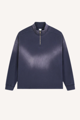 Men's 465g Mock Neck Patch Raw Washed Half Zip Sweatshirt