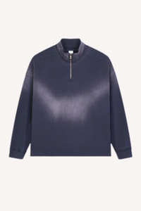 Men's 465g Mock Neck Patch Raw Washed Half Zip Sweatshirt