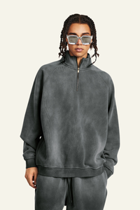 Men's Stand Collar Half Zipper Fleece-Lined Sweatshirt