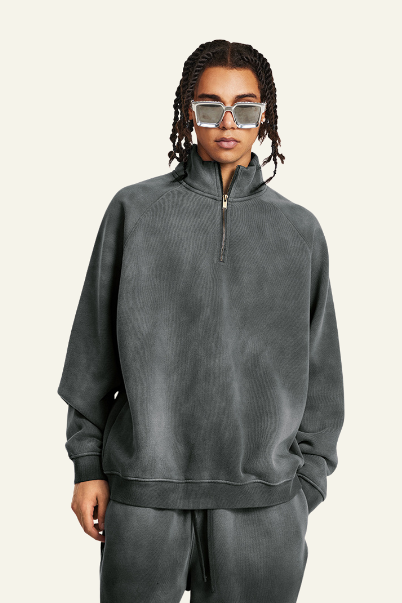 Men's Stand Collar Half Zipper Fleece-Lined Sweatshirt