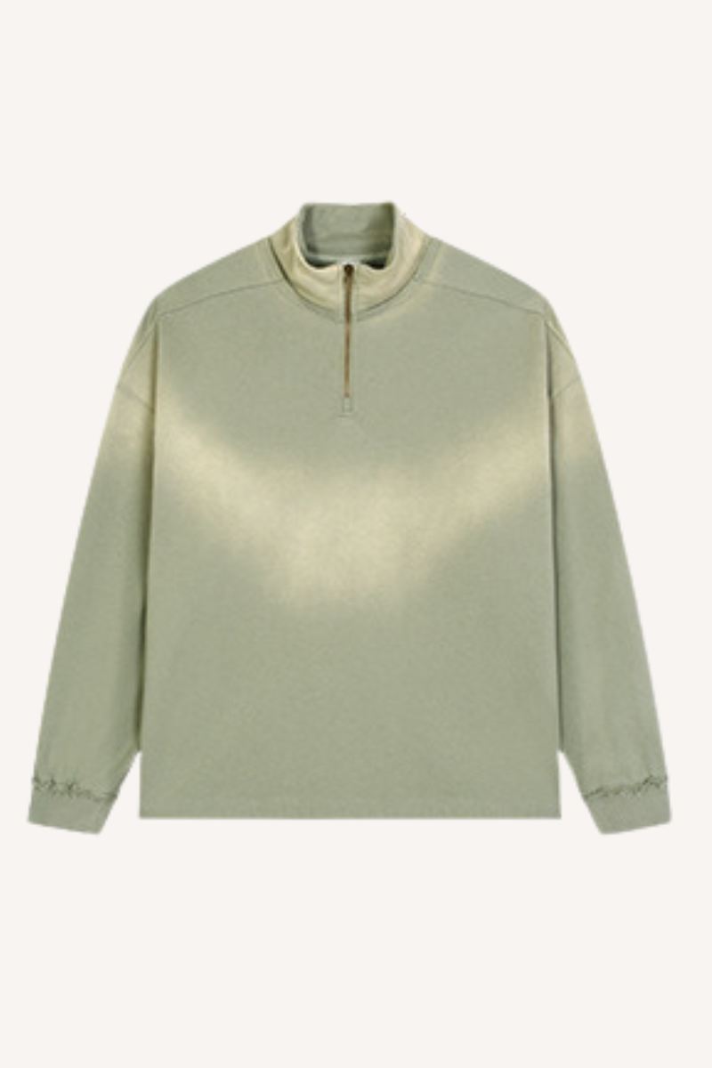 Men's 465g Mock Neck Patch Raw Washed Half Zip Sweatshirt