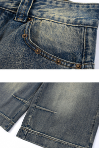 Men's Summer 385g Straight Distressed 7/8 Denim Pants