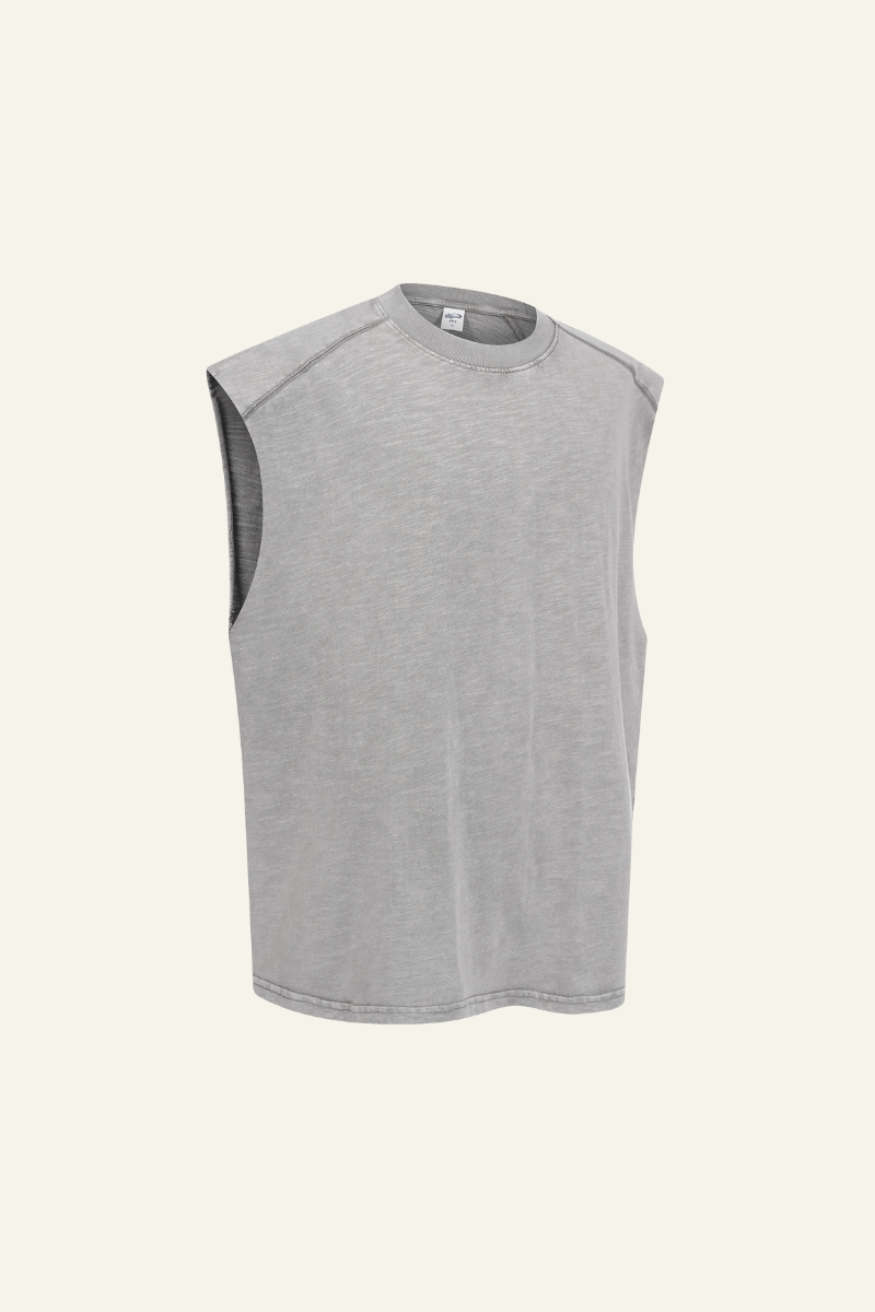 Men's Cotton Washed Retro Round-necked Tank Top
