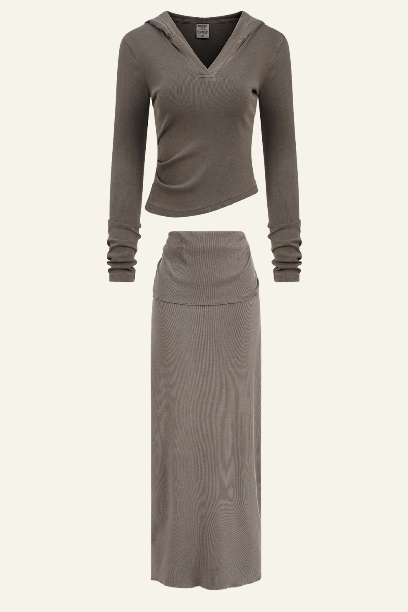 Women's Slim Fit Set:Long Seelve Top & Maxi Skirt