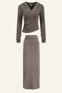 Women's Slim Fit Set:Long Seelve Top & Maxi Skirt