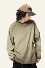 Men's  Streetwear Washed Cotton Long-Sleeved T-shirt.