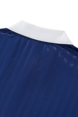 Color-blocked collegiate style V-neck short-sleeved top