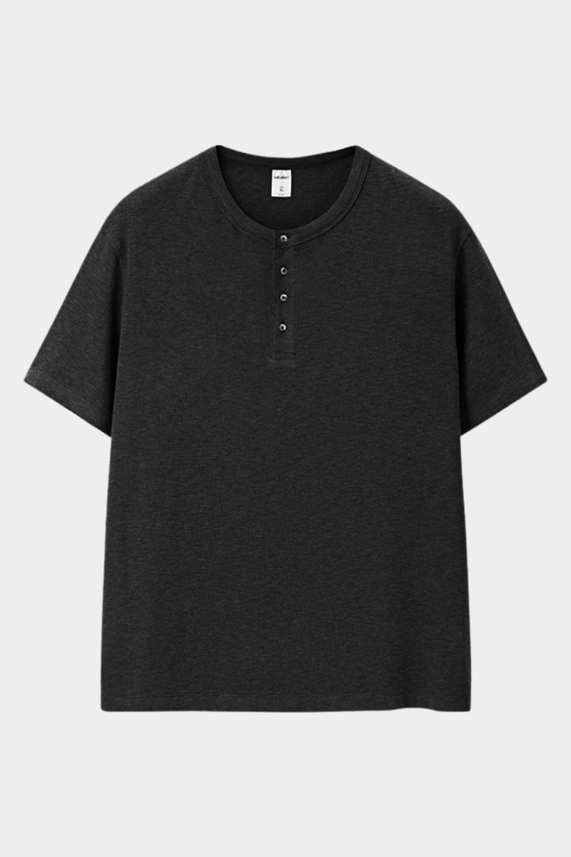 Women's Summer Button Placket Oversized Tee - Natural Fabric