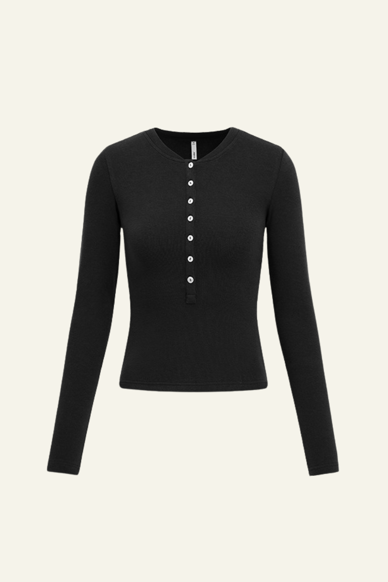 Women's Slim Fit Henley Neck Long Sleee T-shirt
